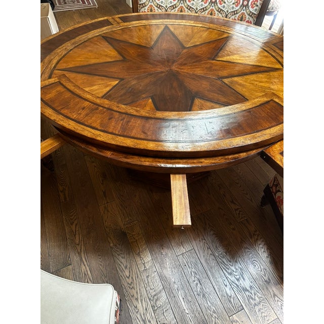 Vanguard Curved Banquette Set and Monumental Inlaid Round Pedestal Dining Table Complete Dining Suite For Sale - Image 13 of 14