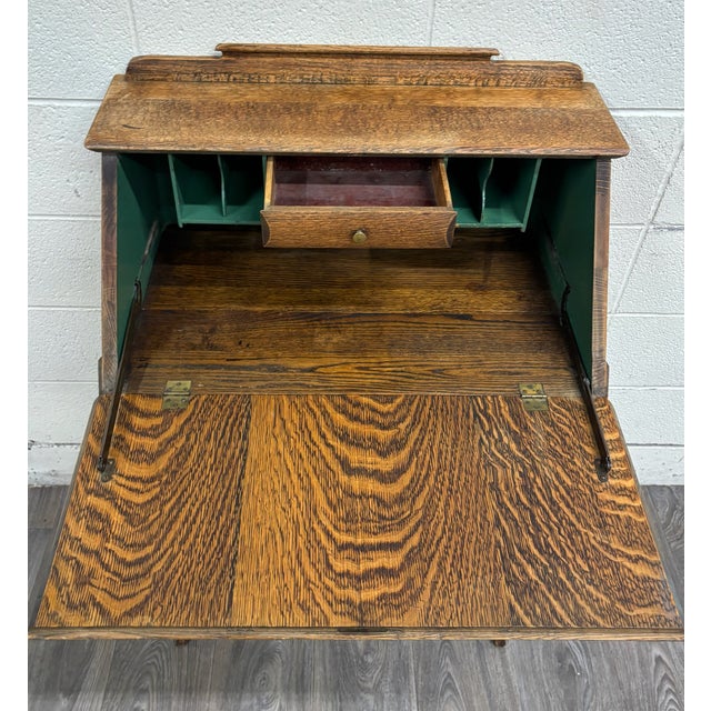 Antique Oak Slant Front Fall Front Secretary Desk For Sale - Image 18 of 18