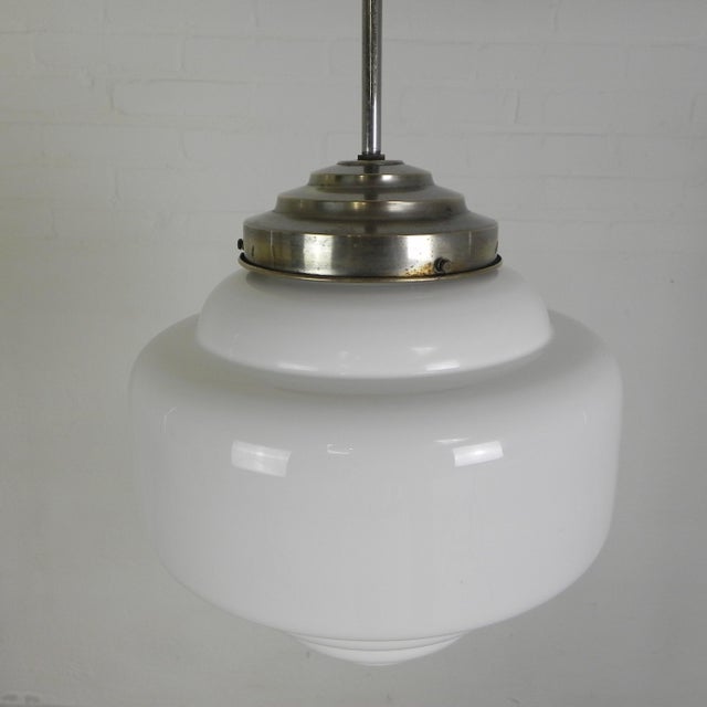 1930s Art Deco Pendant Lamp with Stepped Opaline Shade, 1930s For Sale - Image 5 of 11