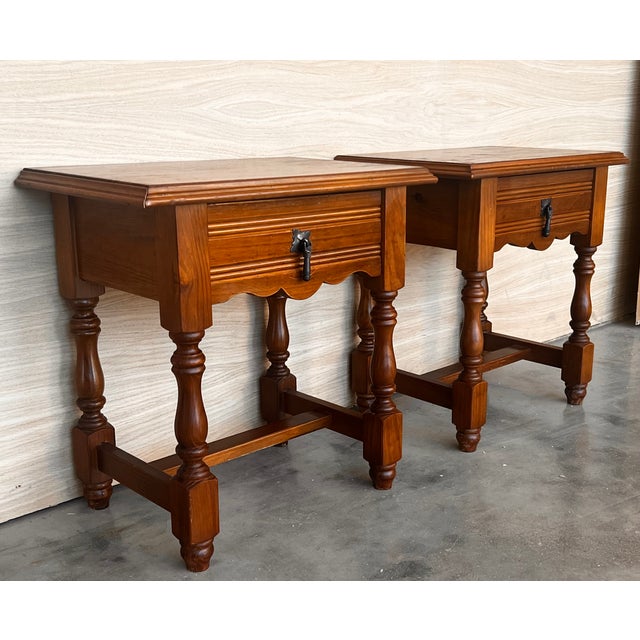 20th Pair of Spanish Nightstands With Carved Drawer For Sale - Image 4 of 9