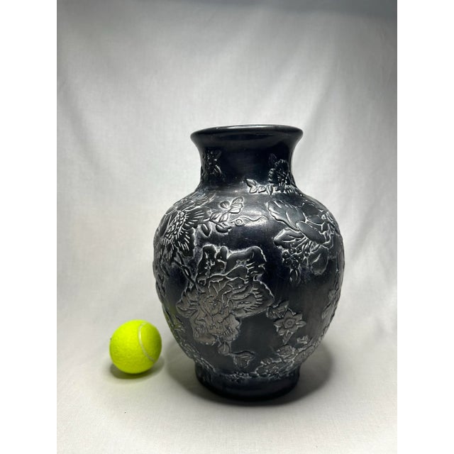 Traditional Black Floral Embossed Vase in the Style Rene Lalique For Sale - Image 10 of 10