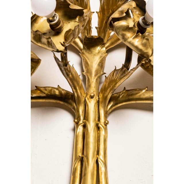 Large Art Nouveau Thistle Wall Sconce in Hammered Brass, France, 20th Century For Sale - Image 16 of 17