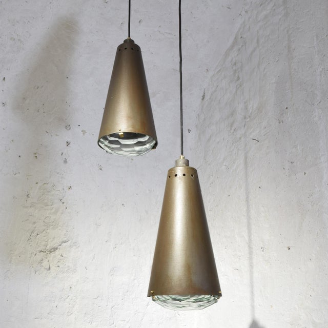 Pendant Lights with Fontana Arte Faceted Crystal Diffuser and Corten-Effect, 1990s, Set of 2 For Sale - Image 15 of 15