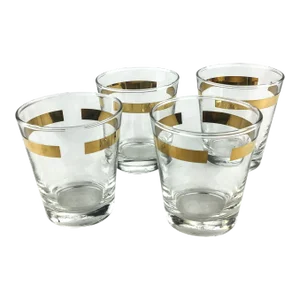 MCM Gold Banded Bar Glasses - Set of 4
