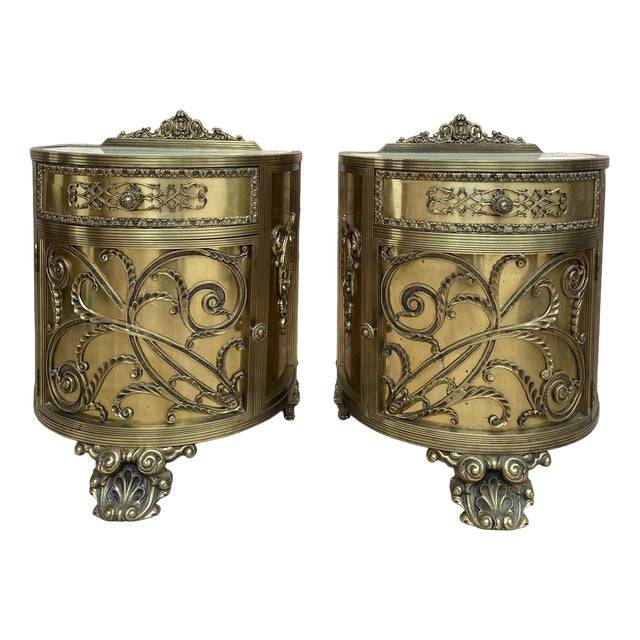 Antique Louis XVI Style Bronze and Brass Showcases or Nightstands, 1890s, Set of 2 For Sale
