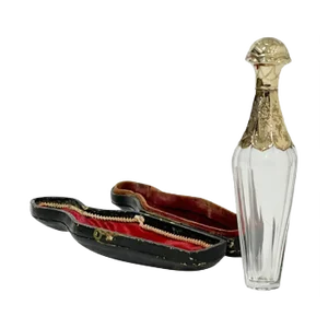 19th Century Dutch Boxed Crystal and Gold Perfume Bottle