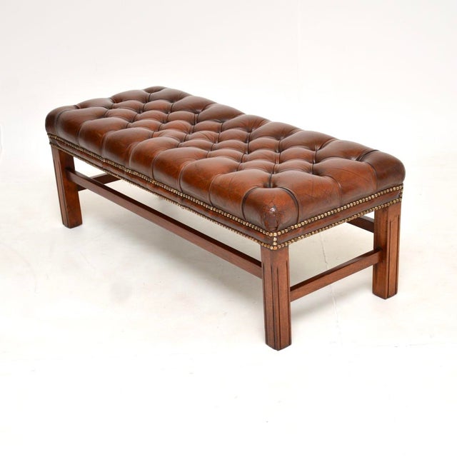 Antique Georgian Leather Bench, 1950s For Sale - Image 4 of 9