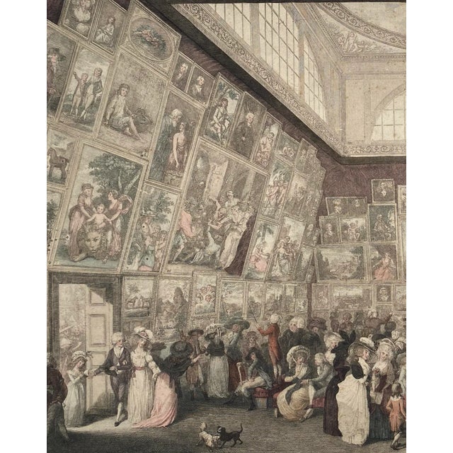 Antique hand colored engraving by Pietro Antonio Martini (1738-1797) of "The Exhibition of the Royal Academy, 1787." Sir...