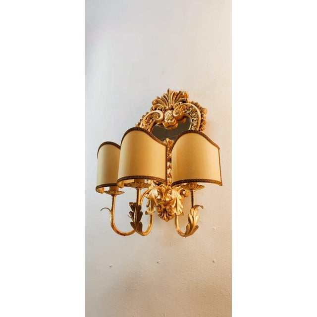 Wood Applique with Mirror and Gold Leaf with Parchment Lampshades For Sale - Image 18 of 18