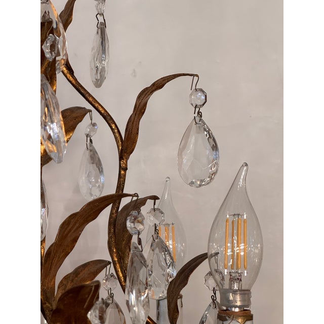 Vintage Italian Gilt Tole Crystal Chandelier For Sale - Image 9 of 12
