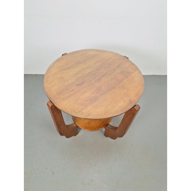 Round Oak Side Table in Art Deco Style, 1930s For Sale - Image 4 of 8