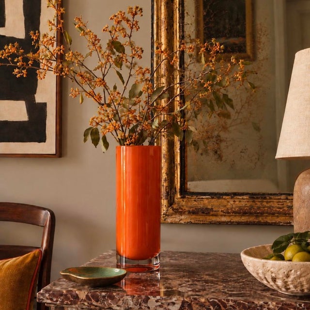 Vintage Orange Cased Glass Cylinder Vase, Mid-Century For Sale In Phoenix - Image 6 of 6