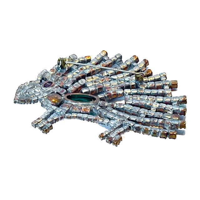 Vintage Silver & Crystal Porcupine Costume Brooch For Sale - Image 4 of 5