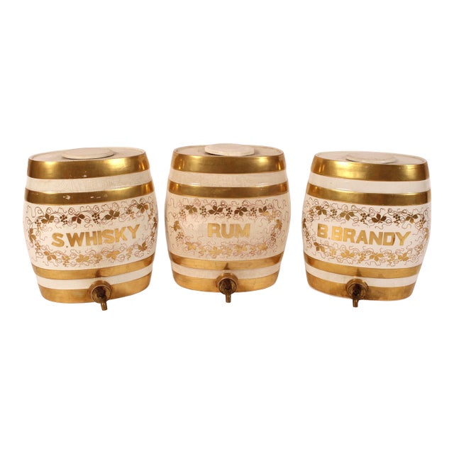 Late 19th Century Set of 3 Staffordshire Spirit Dispensers For Sale