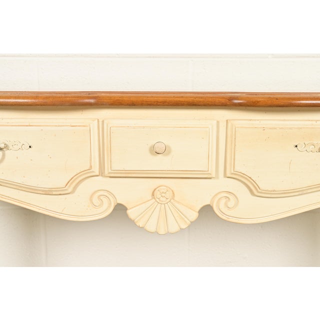 Ethan Allen French Country Cream Lacquered Maple Top Console Table For Sale - Image 11 of 16