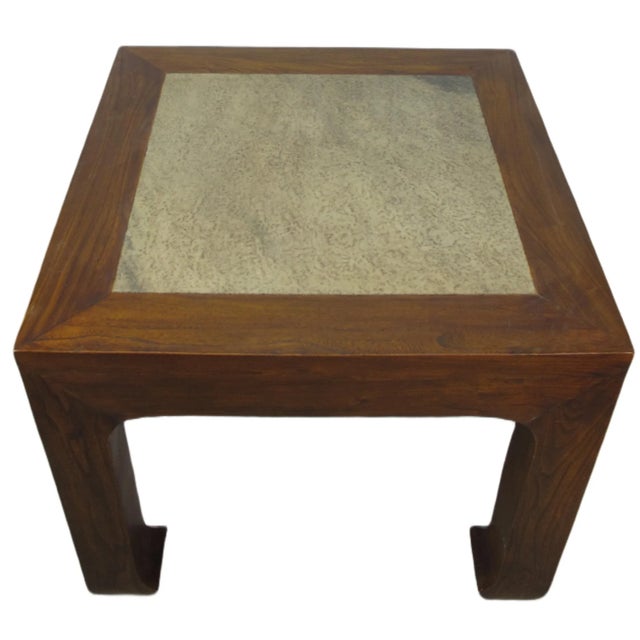 2020s Marble Top and Elm Square Vintage Accent or Side Table 22"h For Sale - Image 5 of 7