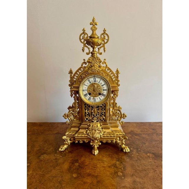 Goldenrod Antique Victorian Ormolu Mantle Clock, 1880 For Sale - Image 8 of 8