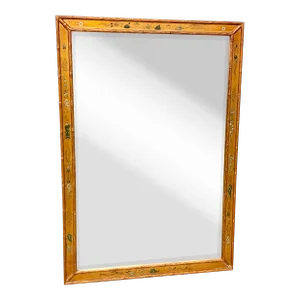 Vintage Large Faux Bamboo Chinoiserie Beveled Mirror