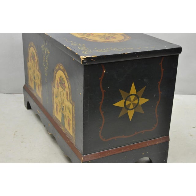 Antique Pennsylvania Dutch Colonial Blue Hand Painted Blanket Chest Trunk For Sale - Image 17 of 18