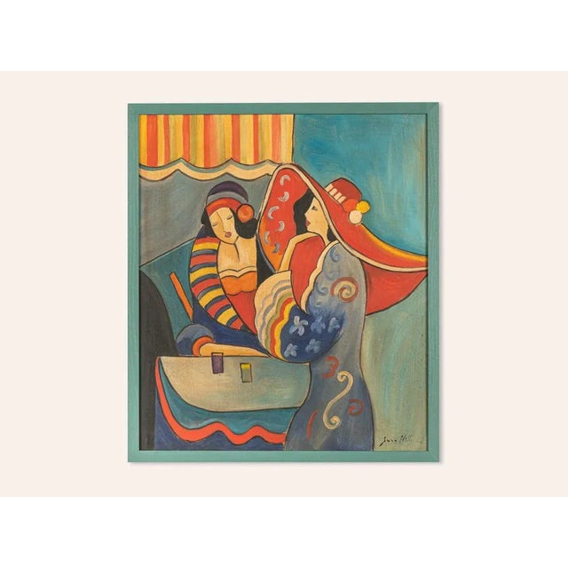 Classic expressionist painting by Sara Hill from around 1960. Acrylic on wood. Ready to hang framed in an open-pore...