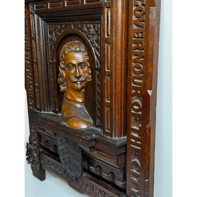 Antique Wall Sculpture Portrait Colonel Sir Edward Massey, Governor of Gloucester 1642 Carved in the Manner of Sir George Gilbert Scott For Sale - Image 12 of 18