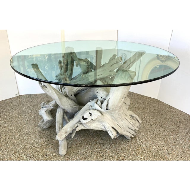 Mid-Century Modern Driftwood Center Table Round Glass Top 31" high, could also be used as a dining table. This stylish and...
