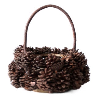 Vintage Handmade Pinecone Basket For Sale