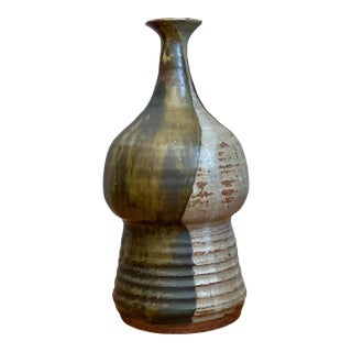 Vintage Two-Tone Glazed Ceramic Vase For Sale