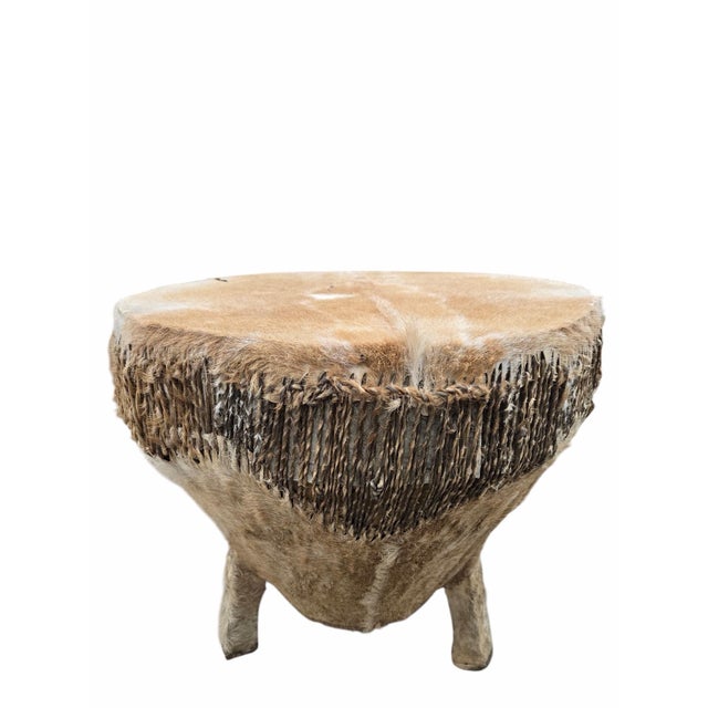 Vintage African Tribal Cowhide Drum Side Tables - Set of 2 For Sale - Image 11 of 12