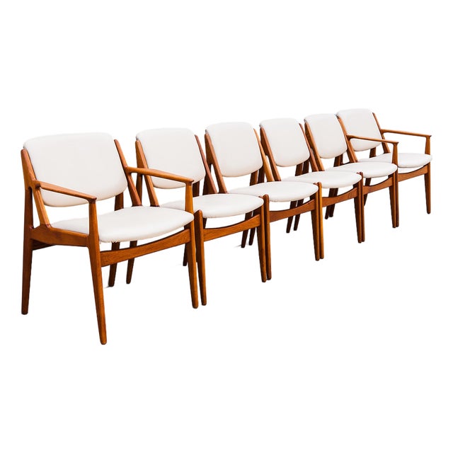 1960s Restored Arne Vodder Ella Dining Chairs in Teak & Edelman Leather, Danish Mid Century Modern For Sale