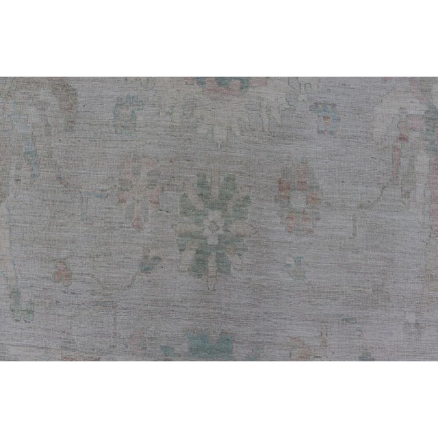 Textile Modern All-Over Floral Oushak With Light Gray Background and Muted Colors For Sale - Image 7 of 12