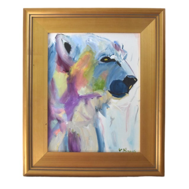 2020s Impressionist Polar Bear Painting Including the Antiqued Gold Wood Frame For Sale - Image 5 of 5