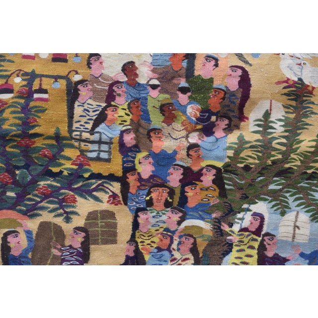 Beige Haraniya Wedding Celebration – Vintage 1987 Handwoven Wool Tapestry by Samiha Ahmed (4.2 X 4.7 Ft) For Sale - Image 8 of 11