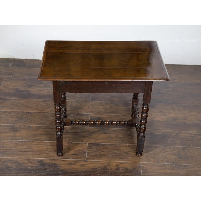 English Oak 19th Century Bobbin Legs Side Table with Geometric Font Drawer For Sale - Image 9 of 12