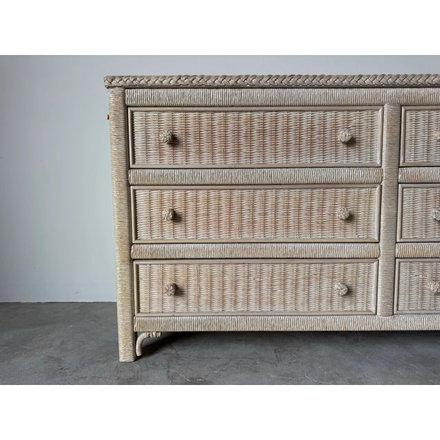 Vintage Coastal Henry Link Woven Wicker 6-Drawer Dresser/ Sold For Sale - Image 4 of 12