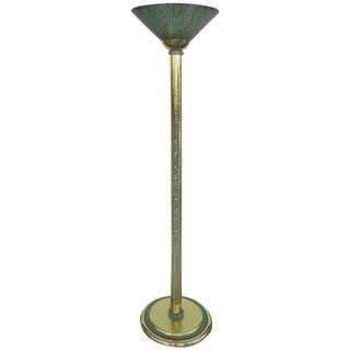 Brass & Enamel Floor Torchiere Floor Lamp For Sale