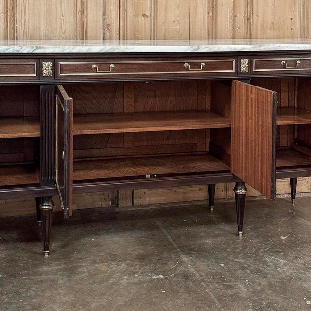 19th Century French Louis XVI Mahogany Buffet With Carrara Marble Top For Sale - Image 14 of 18