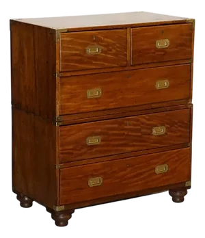 Antique Satinwood Military Campaign Chest of Drawers, 1800s