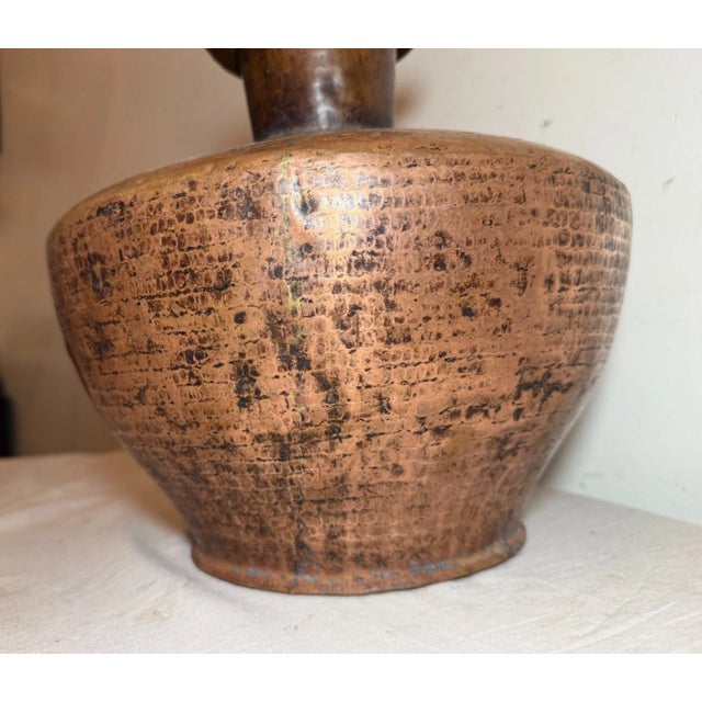 1930s Large Antique Hand Hammered Arts and Crafts Patinated Copper Vase Sculpture Pot For Sale - Image 5 of 10