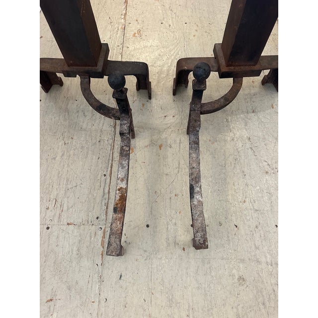 Black Huge Antique Iron Cannonball Andirons -a Pair For Sale - Image 8 of 8