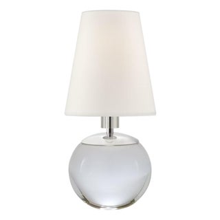 Thomas O'Brien by Visual Comfort Signature Tiny Terri Round Accent Lamp in Crystal with Linen Shade For Sale