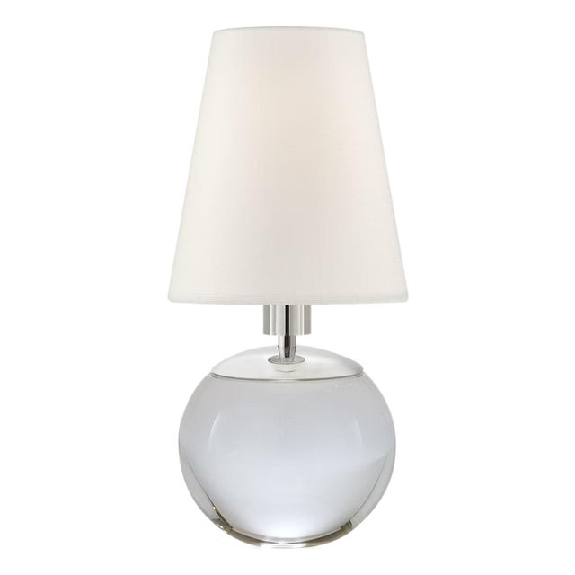 Thomas O'Brien by Visual Comfort Signature Tiny Terri Round Accent Lamp in Crystal with Linen Shade For Sale