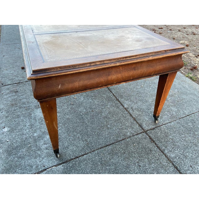 Coffee Antique English Regency Mahogany & Leather Top Coffee Table on Casters For Sale - Image 8 of 12