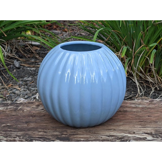 Postmodern Royal Haeger Blue Ceramic Orb Vase For Sale - Image 12 of 12