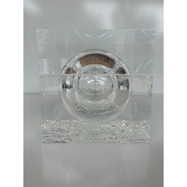 1970's Albrizzi Lucite "Cubed" Box With Interior Sphere and Textured "Ice" Base For Sale - Image 10 of 11