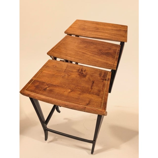 Brown Antique Victorian/Regency Mahogany Nesting Tables With Inlay - Set of 3 For Sale - Image 8 of 8