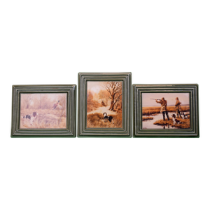 Mid 20th Century Set of 3 Brooks Brothers Porcelain Plaques W/ Hunting Scenes Made in Ireland by Roy Wallace