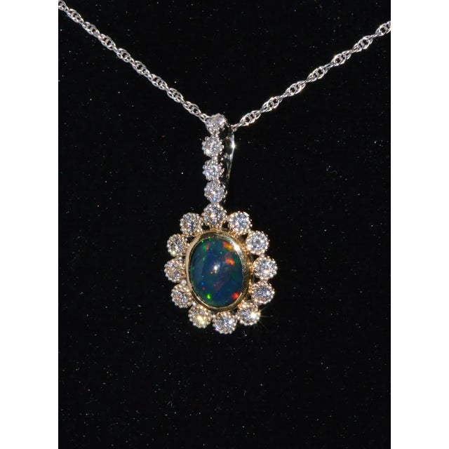 Certified Natural 2.77CTS VS F Diamond Black Opal 18K Solid Gold Pendant Necklace For Sale - Image 10 of 10