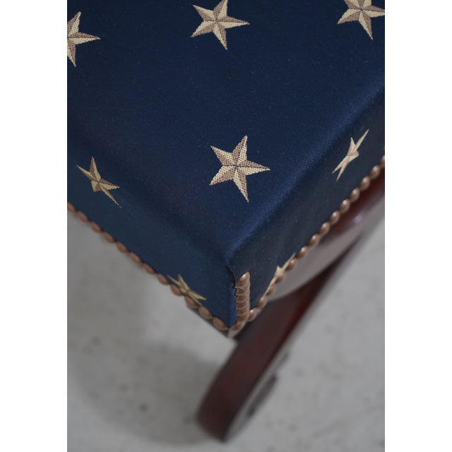 Blue Vintage Federal Style Bench W. Brand New Upholstery For Sale - Image 8 of 12