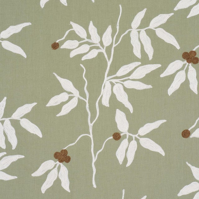Traditional Sample - Schumacher Lilla Embroidery Fabric In Olive For Sale - Image 3 of 5